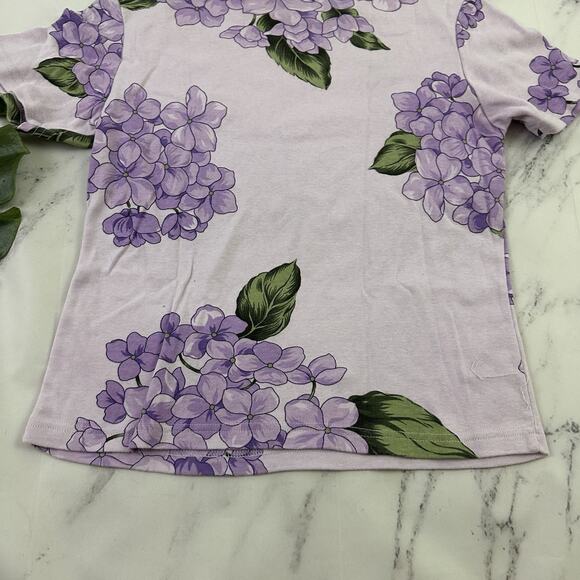 Basic Editions Womens Vintage Y2k Rhinestone Tee Size S Purple Hydrangea Floral - Picture 11 of 11